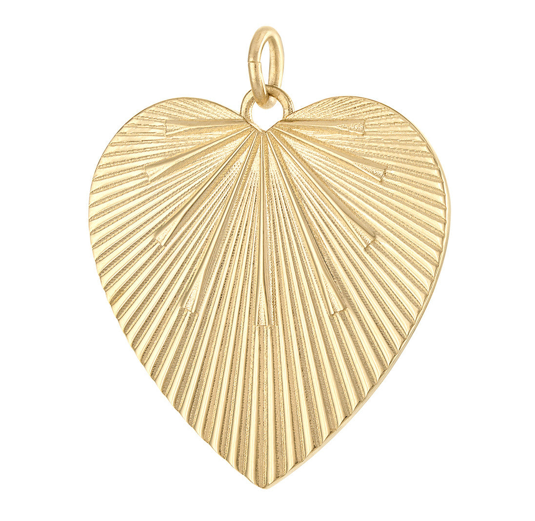 Larger Engine Turned Classic Heart 14K Gold Charm